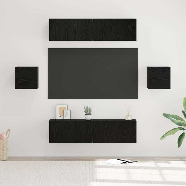 vidaXL TV skapī&scaron;u komplekts 6 pcs Melns ozols Inženierijas koks