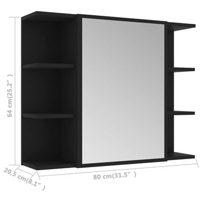 vidaXL vannasistabas spoguļskapītis, melns, 80x20,5x64 cm