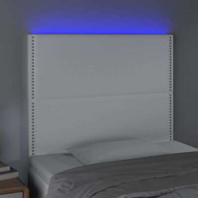 vidaXL gultas galvgalis ar LED, 80x5x118/128 cm, balta mākslīgā āda