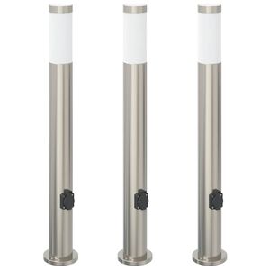 vidaXL stabveida gaismekļi ar kontaktligzdu, 3 gab., 80 cm, nerūsējo&scaron;ais tērauds, IP44