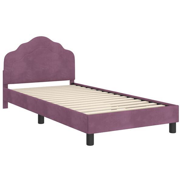 vidaXL Bērnu gultas rāmis ar galvgali Violeta 90 x 190 cm Samts