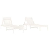 vidaXL sauļošanās zvilņi ar galdiņu, 2 gab., balti, priedes masīvkoks
