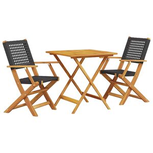 vidaXL 3-daļīgs bistro mēbeļu komplekts, melna PE rotangpalma, koks