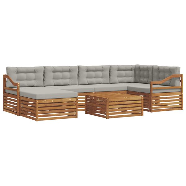 vidaXL Āra dīvānu komplekts ar spilvenu 7 pcs Dabīgs un gai&scaron;i pelēks