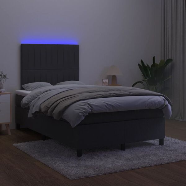 vidaXL atsperu gulta ar matraci, LED, melns samts, 120x190 cm