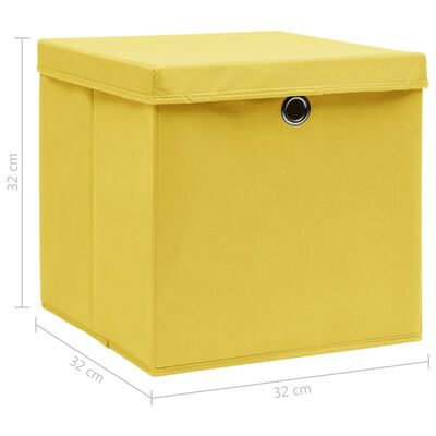 vidaXL uzglabāšanas kastes ar vāku, 4 gb., 32x32x32cm, dzeltens audums