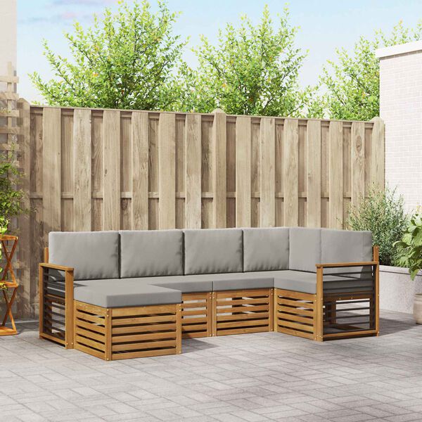 vidaXL Stūru dīvānu komplekts ar spilvenu 6 pcs Dabīgs un gai&scaron;i pelēks