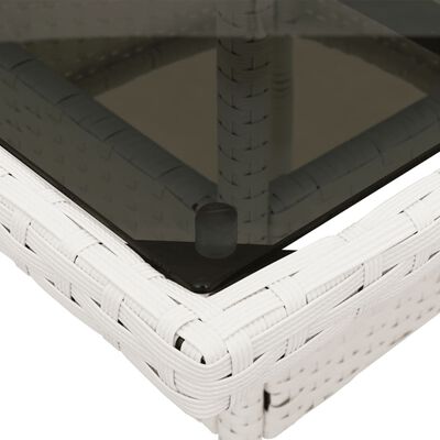 vidaXL dārza galds ar stikla virsmu, balts, 80x80x75cm, PE rotangpalma