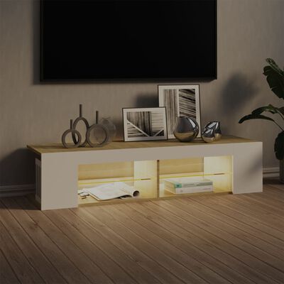 vidaXL TV galdiņš ar LED lampiņām, 135x39x30 cm, balts, ozolkoka