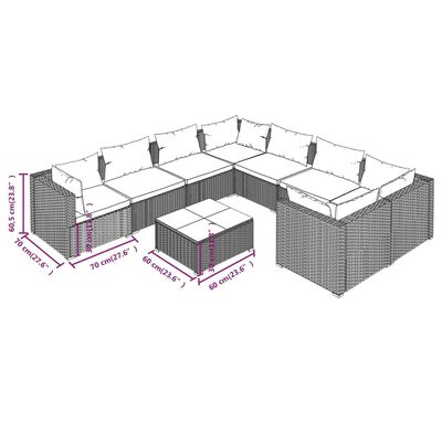 vidaXL 9-daļīgs dārza atpūtas mēbeļu komplekts, brūna PE rotangpalma