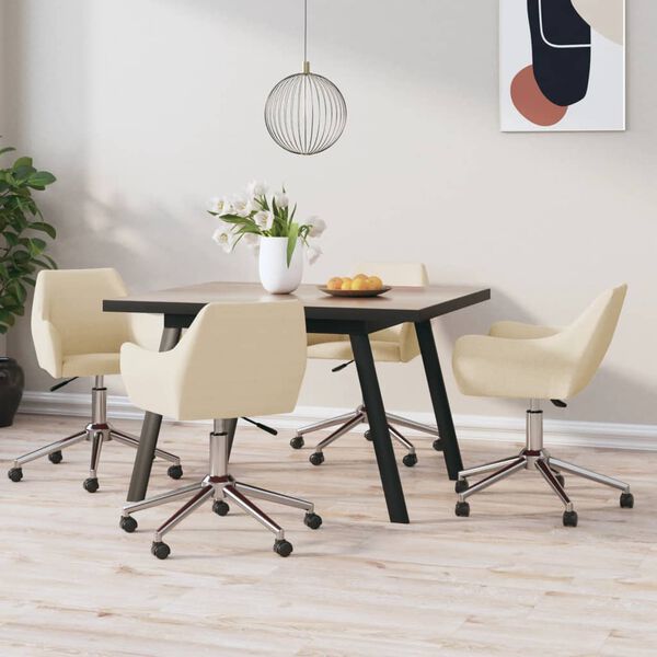 vidaXL grozāmi virtuves krēsli, 4 gab., krēmkrāsas audums