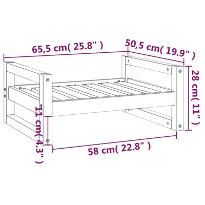 vidaXL suņu gulta, 65,5x50,5x28 cm, priedes masīvkoks