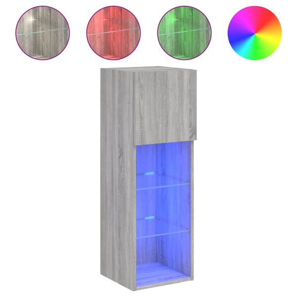 vidaXL TV skapītis ar LED lampiņām, pelēka ozola krāsa, 30,5x30x90 cm