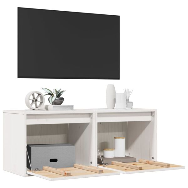 vidaXL sienas skapīši, 2 gab., balti, 45x30x35 cm, priedes masīvkoks