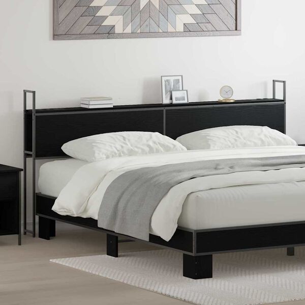 vidaXL Uzglabā&scaron;anas galvas balsts ar uzlādes staciju Melns ozols