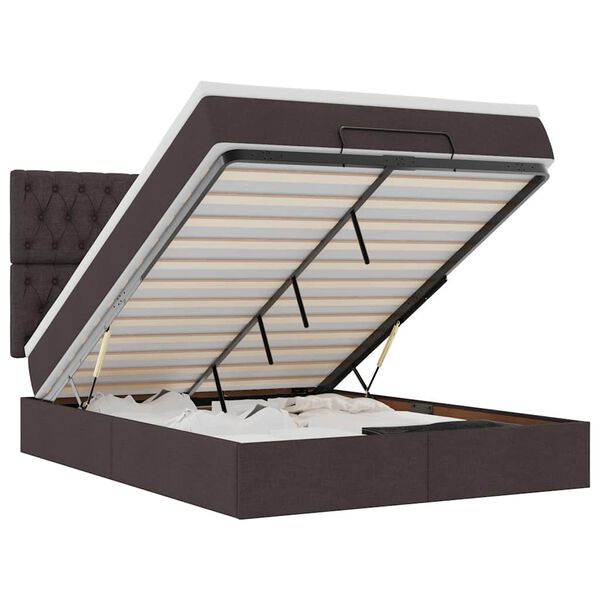 vidaXL Osmaņu gulta ar matraci&LEDs, tum&scaron;i brūns, 140x190 cm, audums