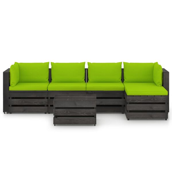 vidaXL 6-daļīgs dārza atpūtas mēbeļu komplekts ar matračiem, koks