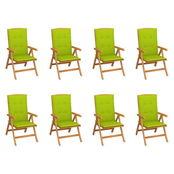 vidaXL dārza krēsli ar matračiem, atgāžami, 8 gab., masīvs tīkkoks