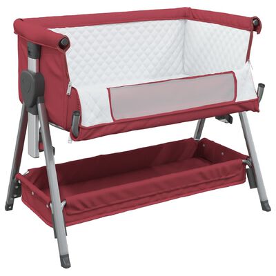 vidaXL bērnu gultiņa ar matraci, sarkans lina audums