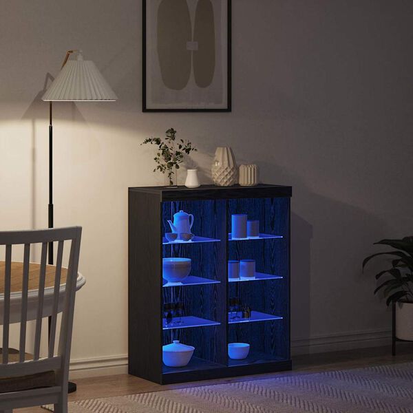 vidaXL LED sānu galds Melns ozolkoks 41 x 37 x 100 cm