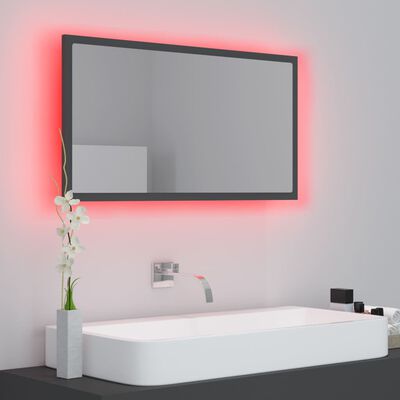 vidaXL vannasistabas spogulis ar LED, pelēks, 80x8,5x37 cm, akrils