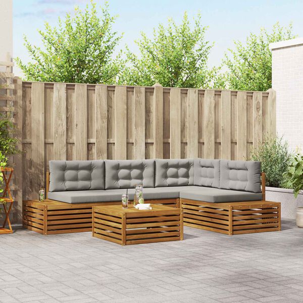 vidaXL Āra dīvānu komplekts 5 Gabals Dabīgs un gai&scaron;i pelēks