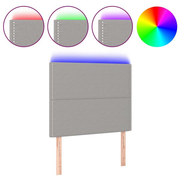 vidaXL gultas galvgalis ar LED, 80x5x118/128 cm, gai&scaron;i pelēks audums