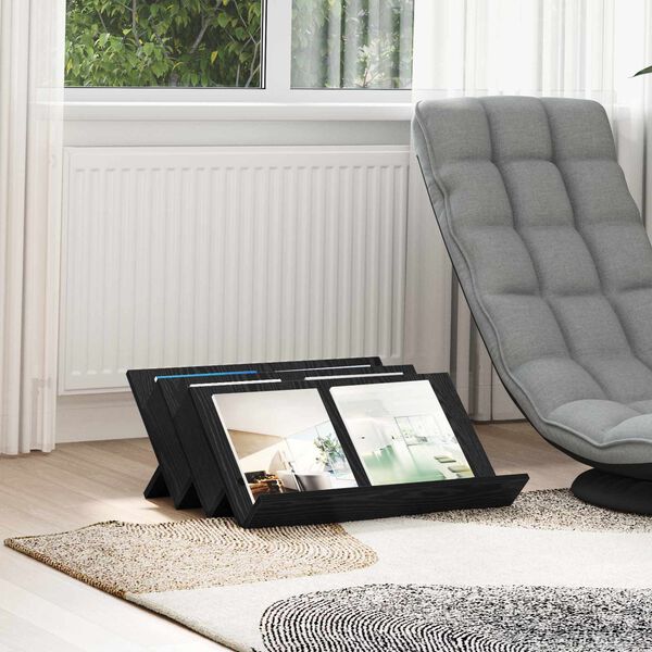 vidaXL Žurnālu statīvs ar plauktu Melns ozolkoks 65 x 53 x 28,5 cm