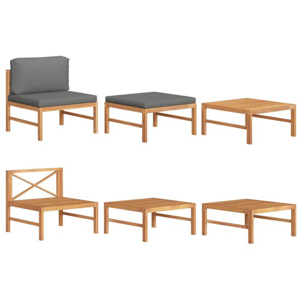 vidaXL 3-daļīgs dārza mēbeļu komplekts, tumši pelēki spilveni, tīkkoks