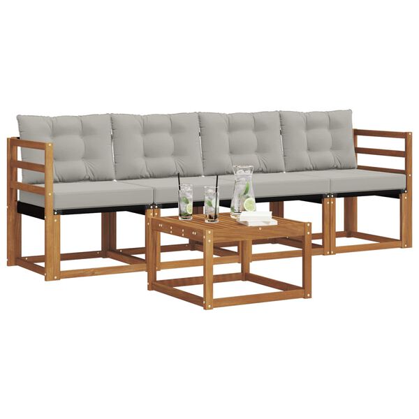 vidaXL Āra dīvānu komplekts ar spilvenu 5 pcs Dabīgs un gai&scaron;i pelēks