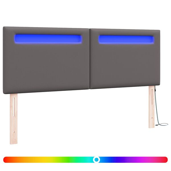 vidaXL LED gultas galva Pelēka 160 cm Mākslīgā āda