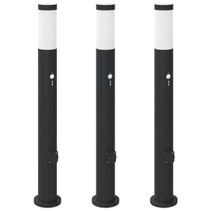 vidaXL stabveida gaismekļi ar sensoru un kontaktligzdu, 3 gab., 80 cm, nerūsējo&scaron;ais tērauds, IP44