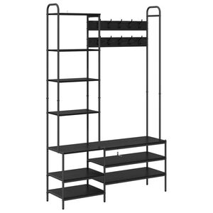 vidaXL Mēteļu stends ar apavu soli Melns ozols 120,5 x 34 x 190 cm