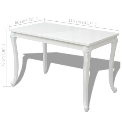 vidaXL virtuves galds, 116x66x76 cm, spīdīgi balts
