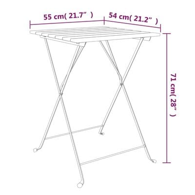 vidaXL saliekams bistro galds, 55x54x71 cm, akācijas koks, tērauds