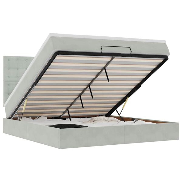 vidaXL Osmaņu gultas rāmis ar matračiem gai&scaron;i pelēks 160x200cm audums