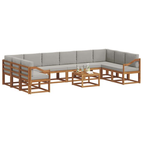 vidaXL Āra dīvānu komplekts ar spilvenu 11 pcs Dabīgs un gai&scaron;i pelēks