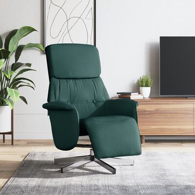 vidaXL krēsls ar kāju balstu, atgāžams, tumši zaļš audums
