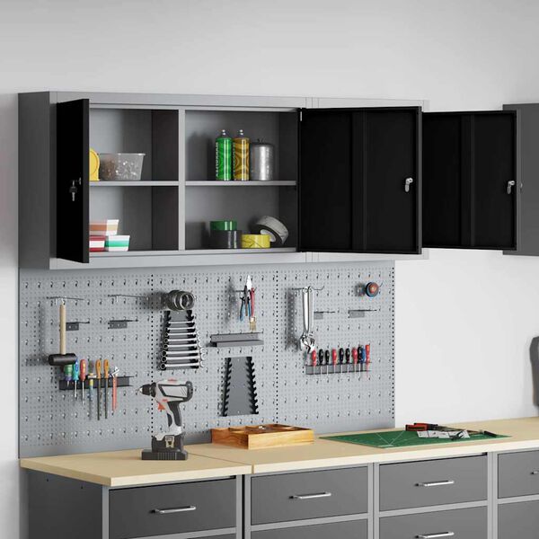 vidaXL Rīku skapju komplekts ar plauktu ar uzglabā&scaron;anu 5 pcs Melna