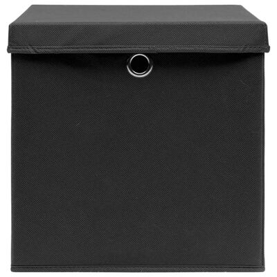 vidaXL uzglabāšanas kastes ar vāku, 10 gab., melnas, 32x32x32 cm