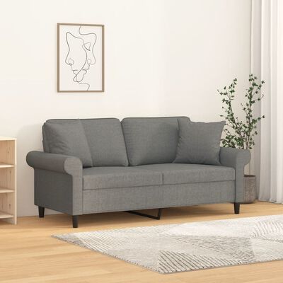 vidaXL divvietīgs dīvāns ar spilveniem, tumši pelēks, 140 cm, audums