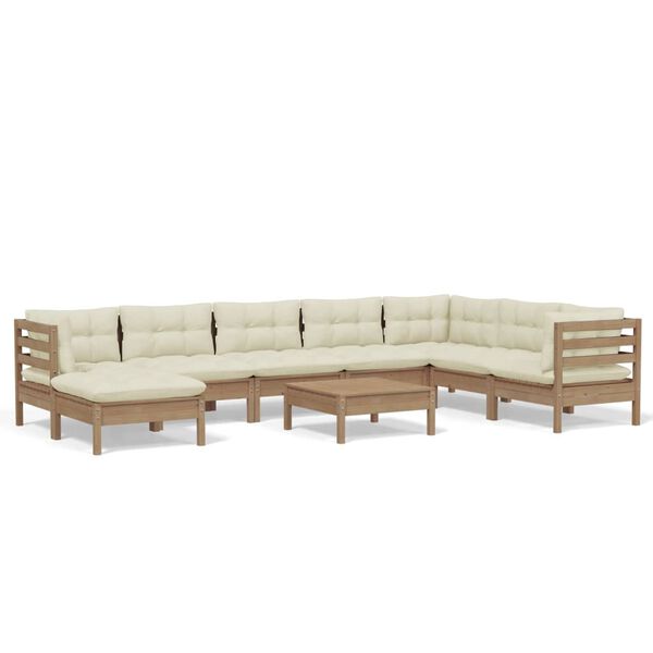 vidaXL 9-daļīgs dārza mēbeļu komplekts ar matračiem, brūna priede