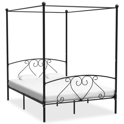 vidaXL gultas rāmis ar nojumi, melns metāls, 140x200 cm