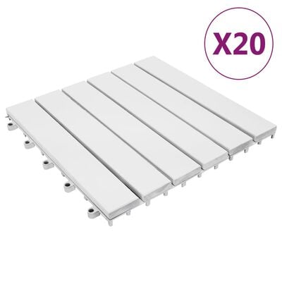 vidaXL terases flīzes, 20 gab., baltas, 30x30 cm, akācijas masīvkoks