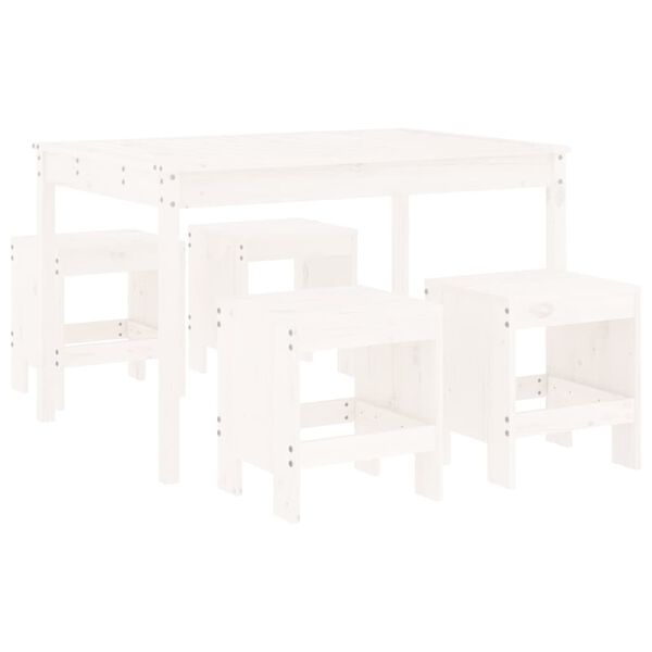 vidaXL 5-daļīgs dārza mēbeļu komplekts, priedes masīvkoks, balts