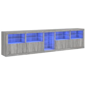 vidaXL kumode ar LED lampiņām, pelēka ozolkoka krāsa, 283x37x67 cm