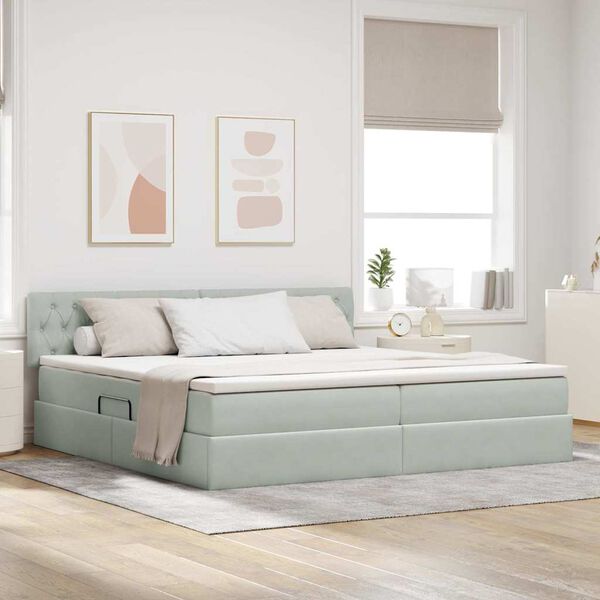 vidaXL Glabā&scaron;anas gulta ar matraci Gai&scaron;i pelēks 200 x 200 cm Samts