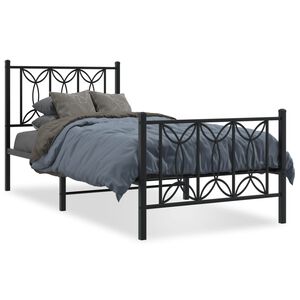 vidaXL gultas rāmis ar galvgali un kājgali, melns metāls, 75x190 cm