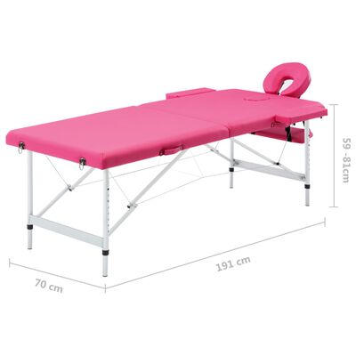 vidaXL saliekams masāžas galds, 2 daļas, alumīnijs, rozā