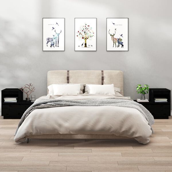 vidaXL naktsskapīši, 2 gab., melni, 60x34x51 cm, priedes masīvkoks